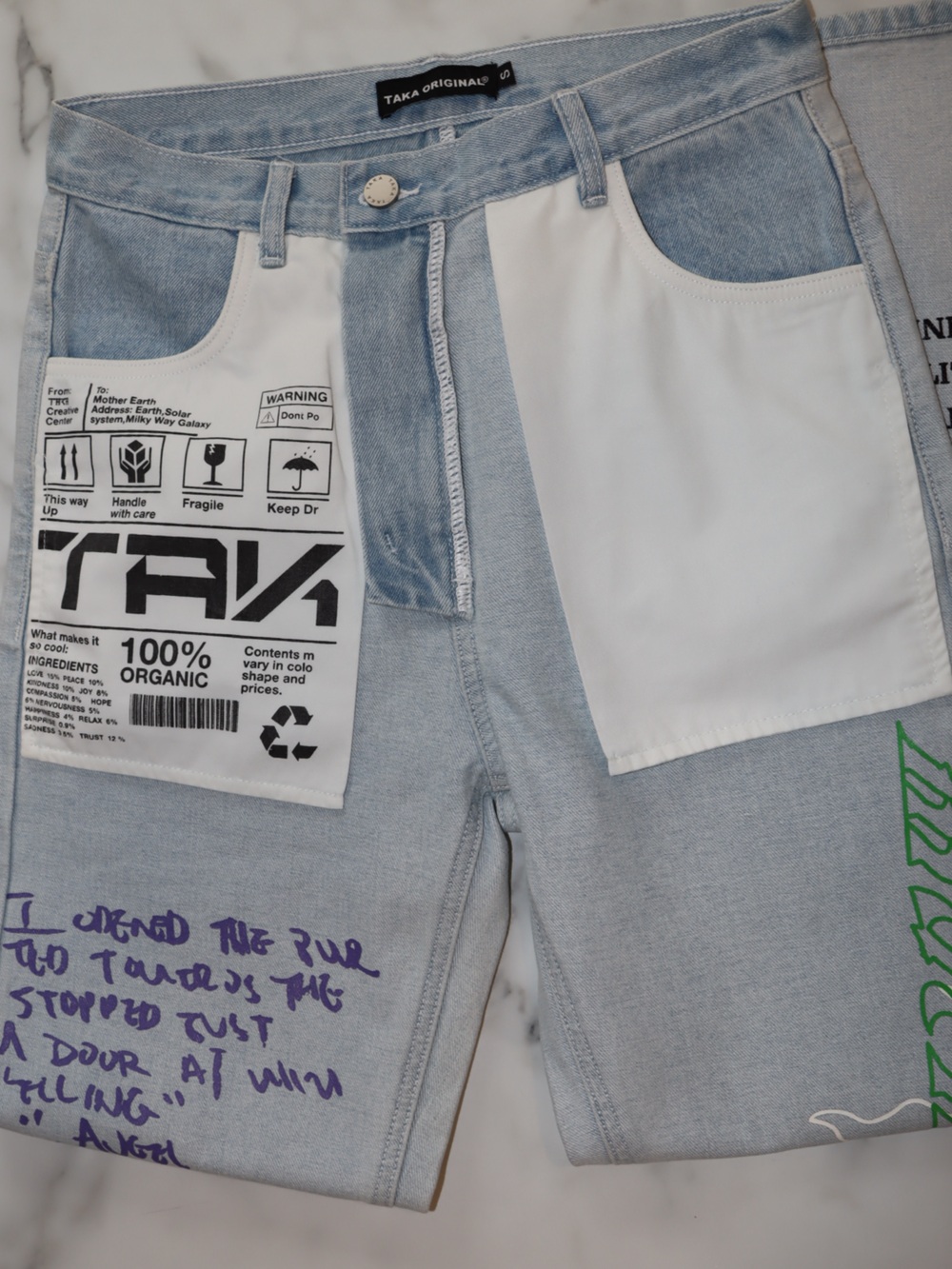 Unisex Light Blue Jeans with Graphic Patch